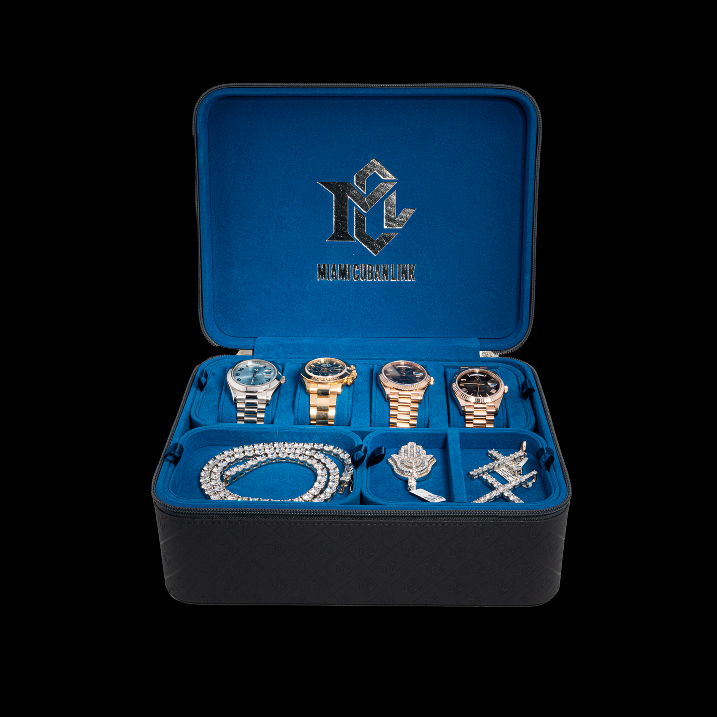 Miami Cuban Link Voyage Travel Jewelry Case - Grey Blue