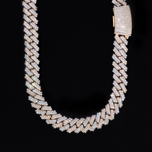 14k Two-Tone Yellow & White Gold Diamond Prong Cuban Link Chain