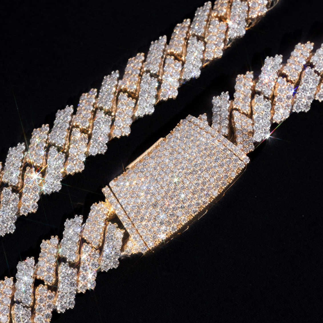 14k Two-Tone Yellow & White Gold Diamond Prong Cuban Link Chain