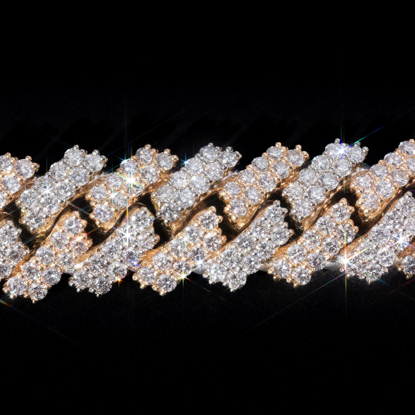 14k Two-Tone Yellow & White Gold Diamond Prong Cuban Link Chain