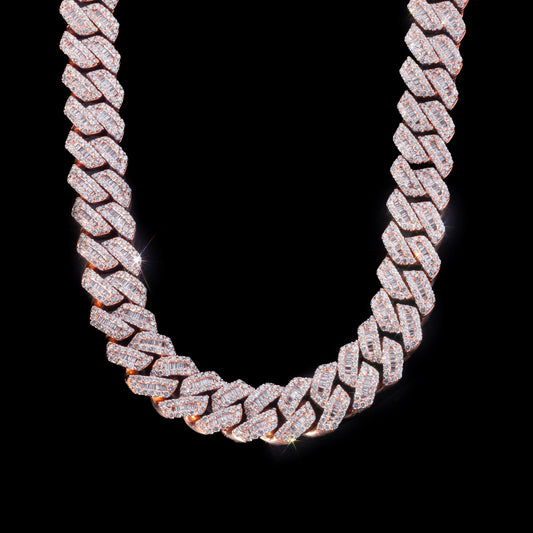 10k Rose Gold Round & Baguette Diamond Cuban Link Chain