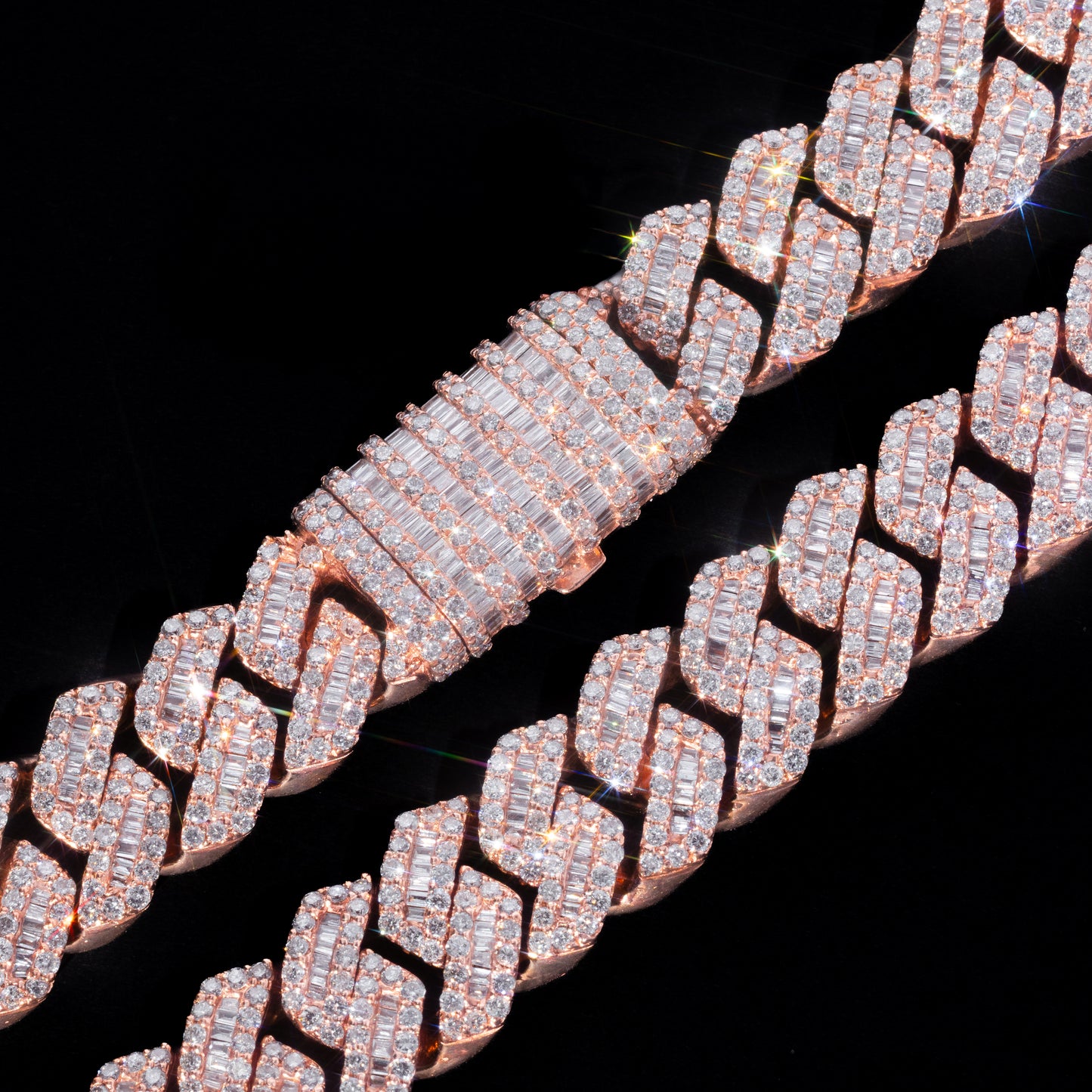 10k Rose Gold Round & Baguette Diamond Cuban Link Chain