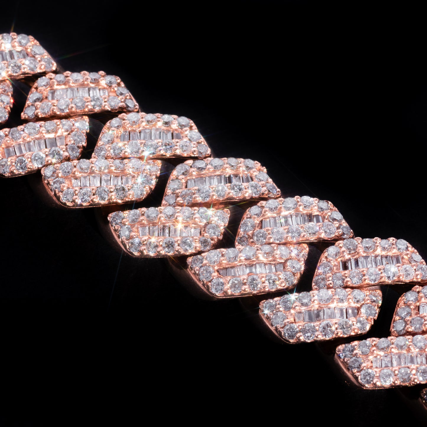 10k Rose Gold Round & Baguette Diamond Cuban Link Chain