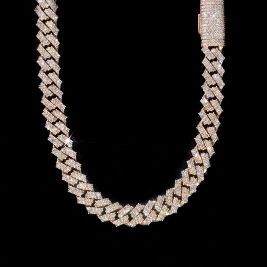 10k Yellow Gold Diamond Prong Cuban Link Chain