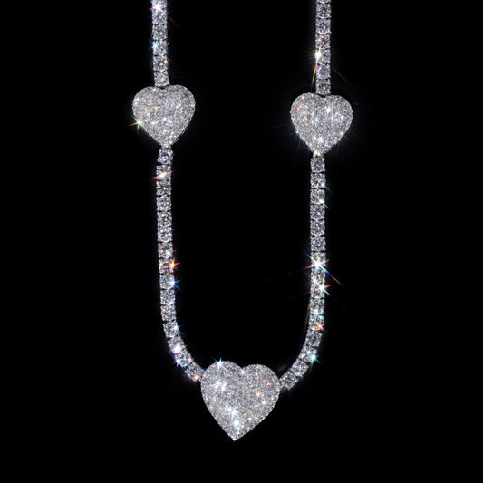 10k White Gold Heart Charm Tennis Chain