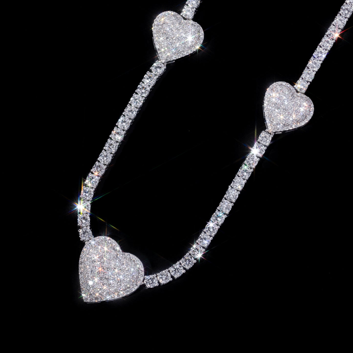 10k White Gold Heart Charm Tennis Chain