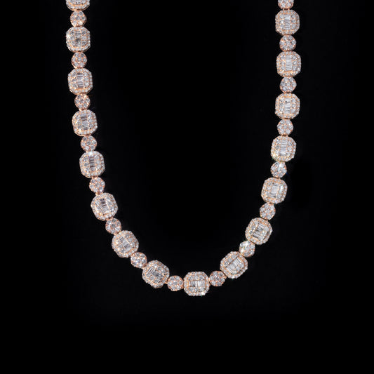 10k Rose & White Gold Round Baguette Diamond Chain