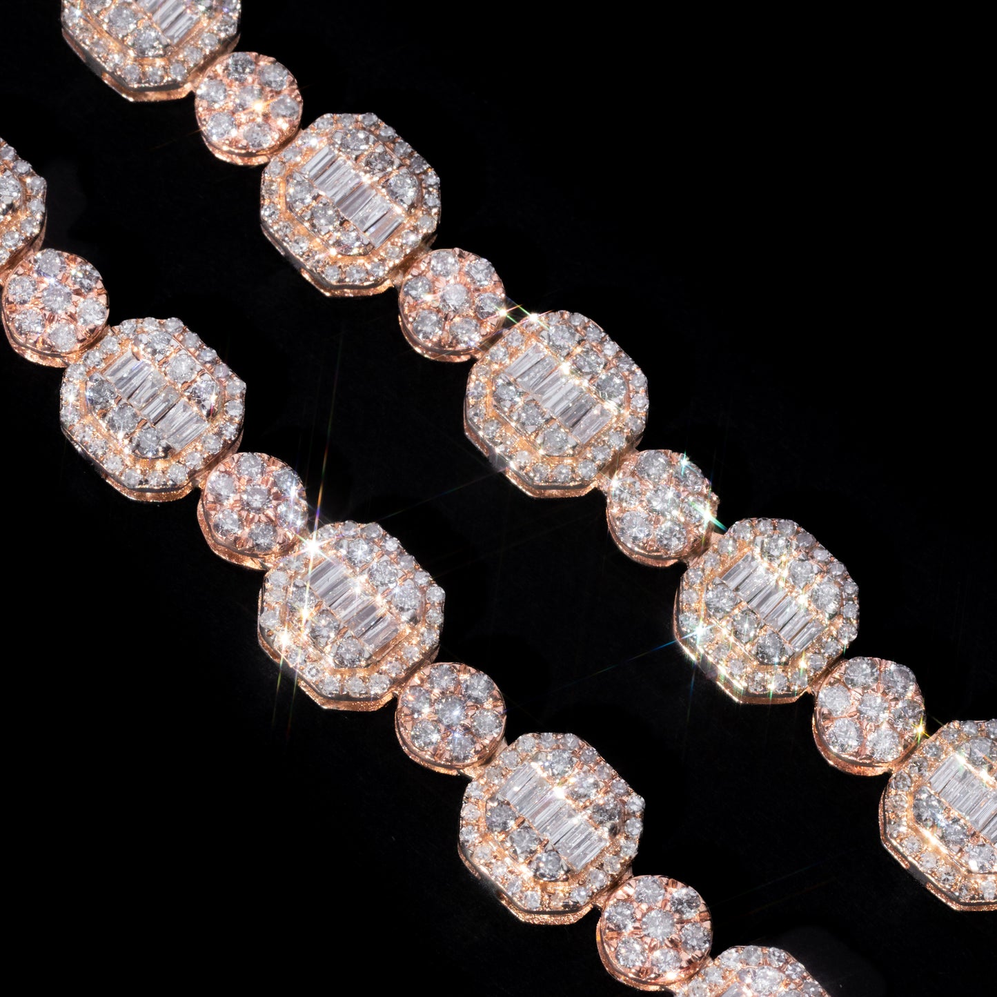 10k Rose & White Gold Round Baguette Diamond Chain