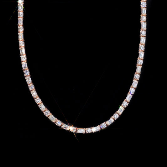 14k Rose Gold Round & Emerald Tennis Chain