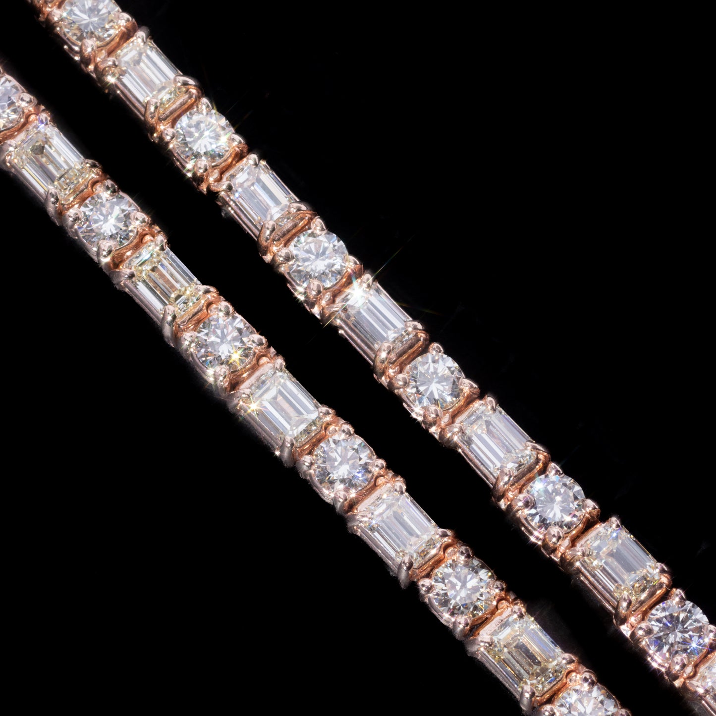 14k Rose Gold Round & Emerald Tennis Chain