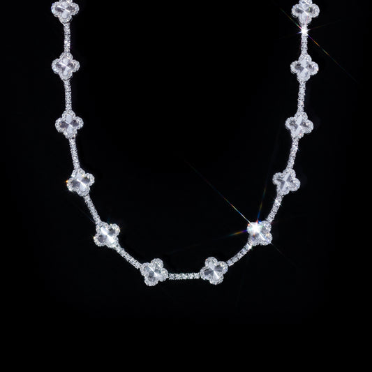 10k White Gold Clover Charm Tennis Chain