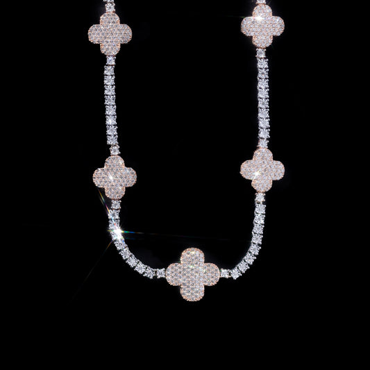 10k Rose & White Gold Clover Charm Tennis Chain