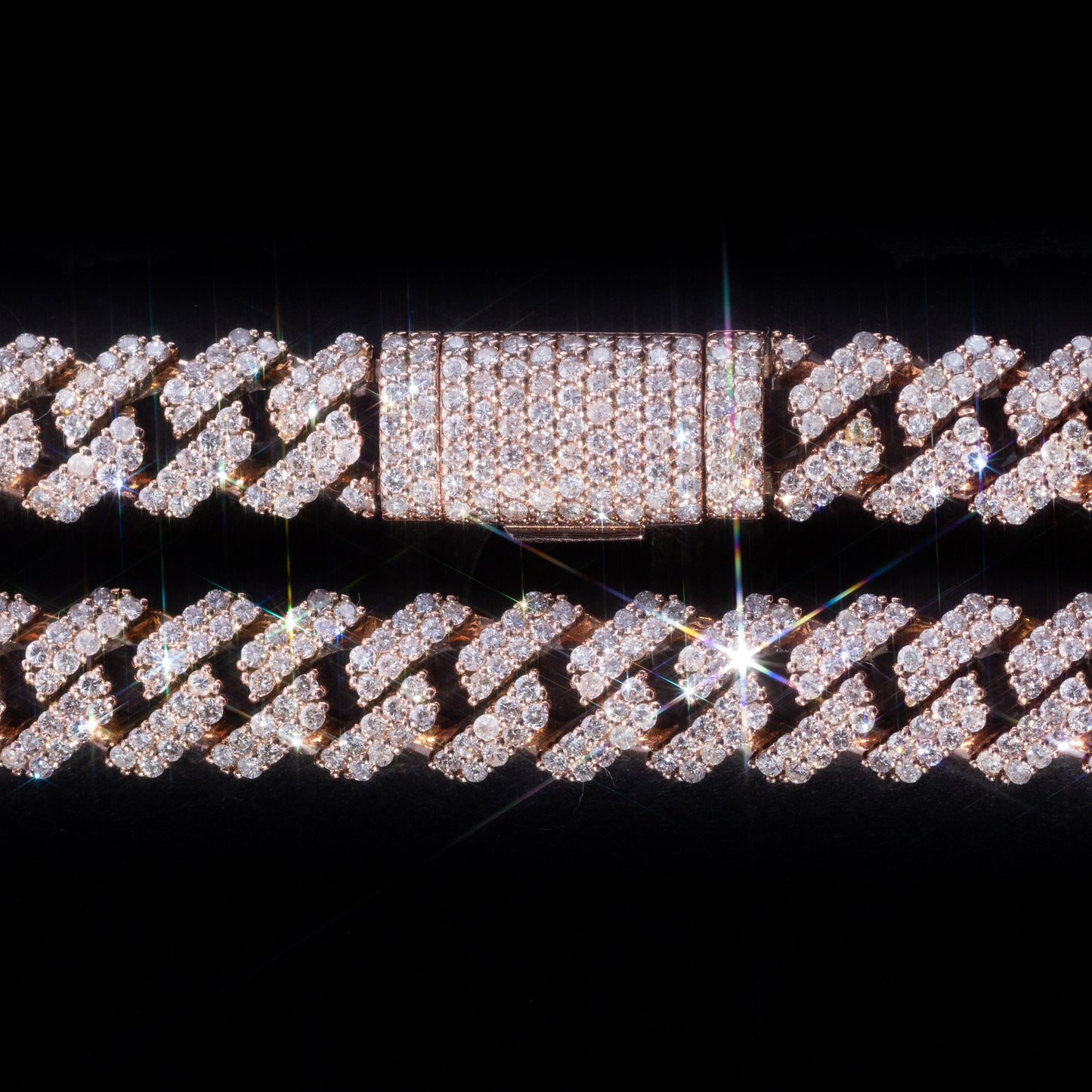 10k Rose Gold Diamond Prong Cuban Link Chain