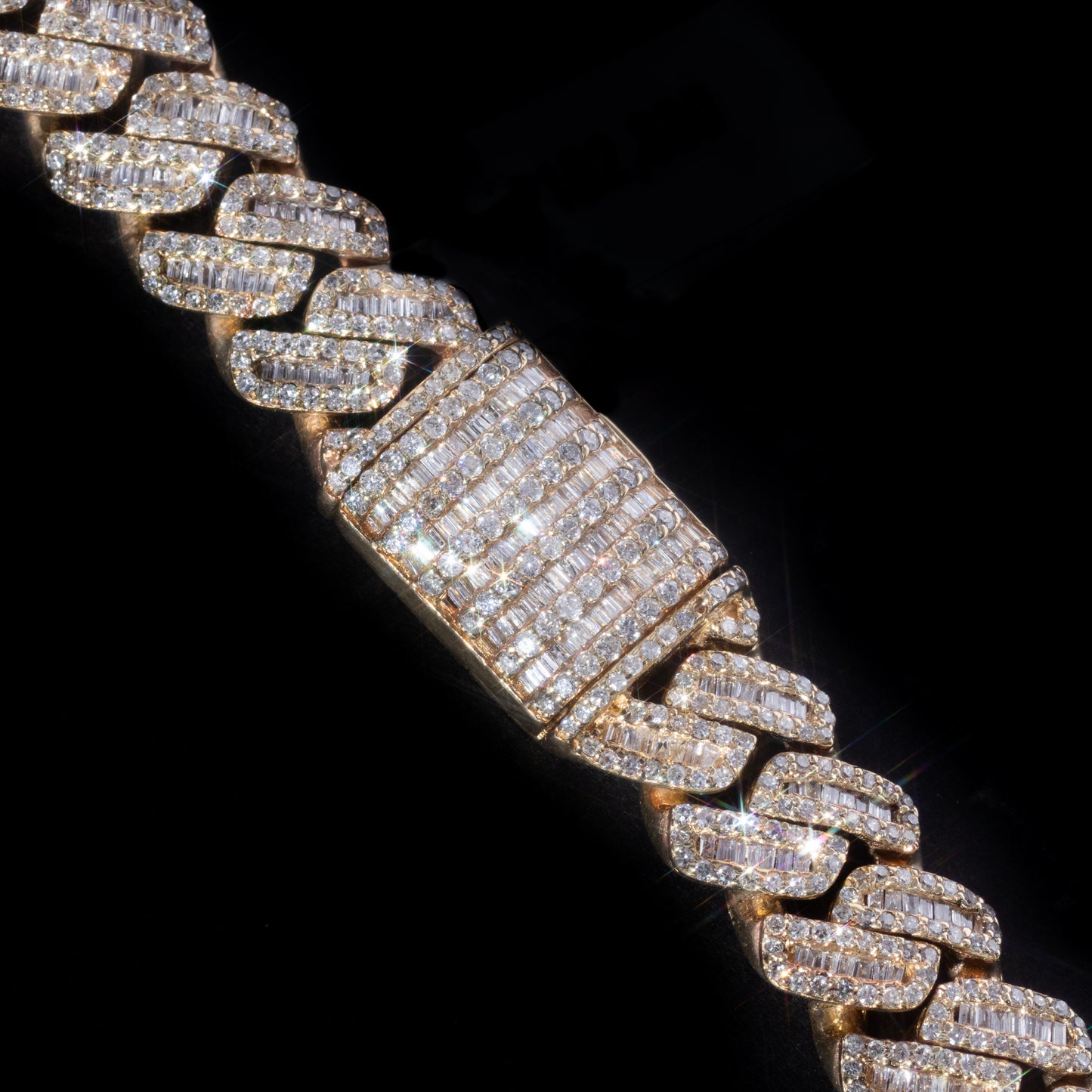 10k Yellow & White Gold Round & Baguette Heart Cuban Link Chain