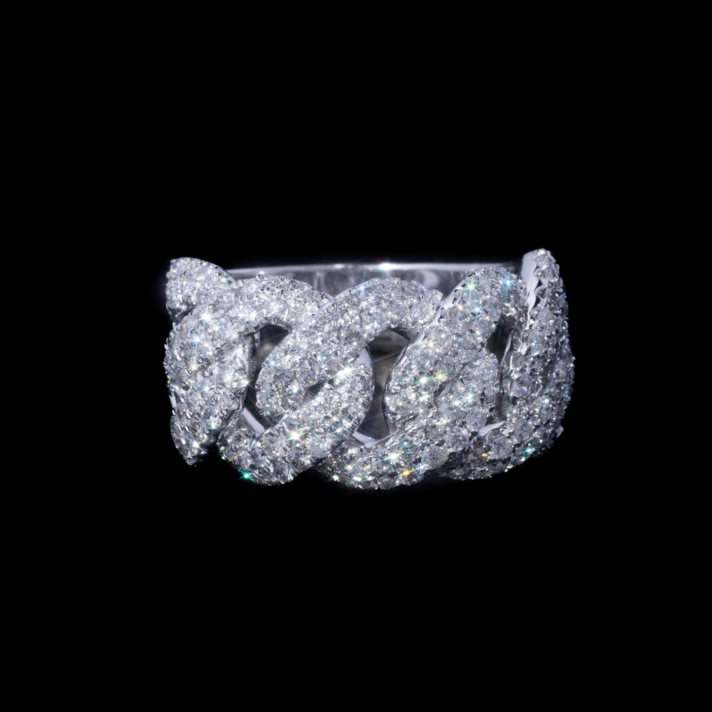 10k White Gold Diamond Cuban Link Ring