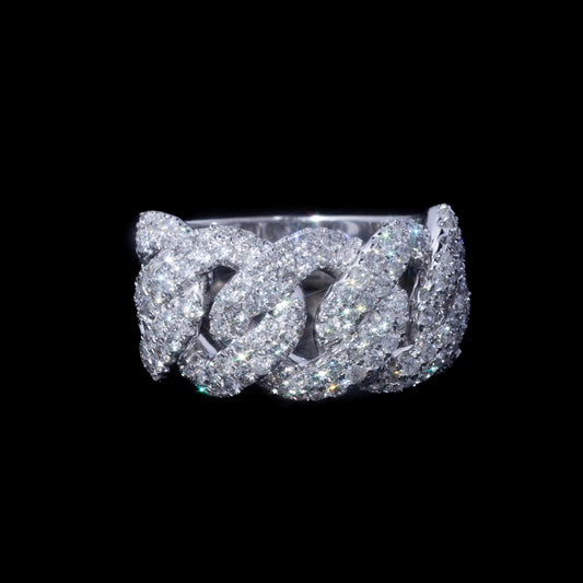 10k White Gold Diamond Cuban Link Ring