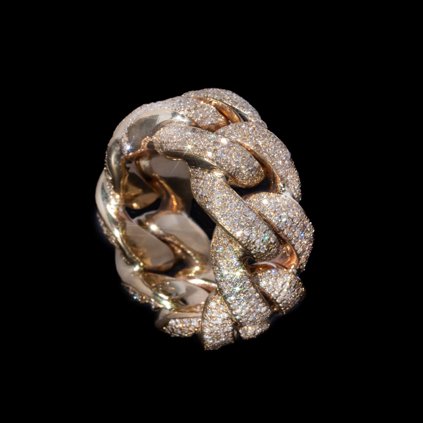 10k Yellow Gold Pavé Cuban Link Ring