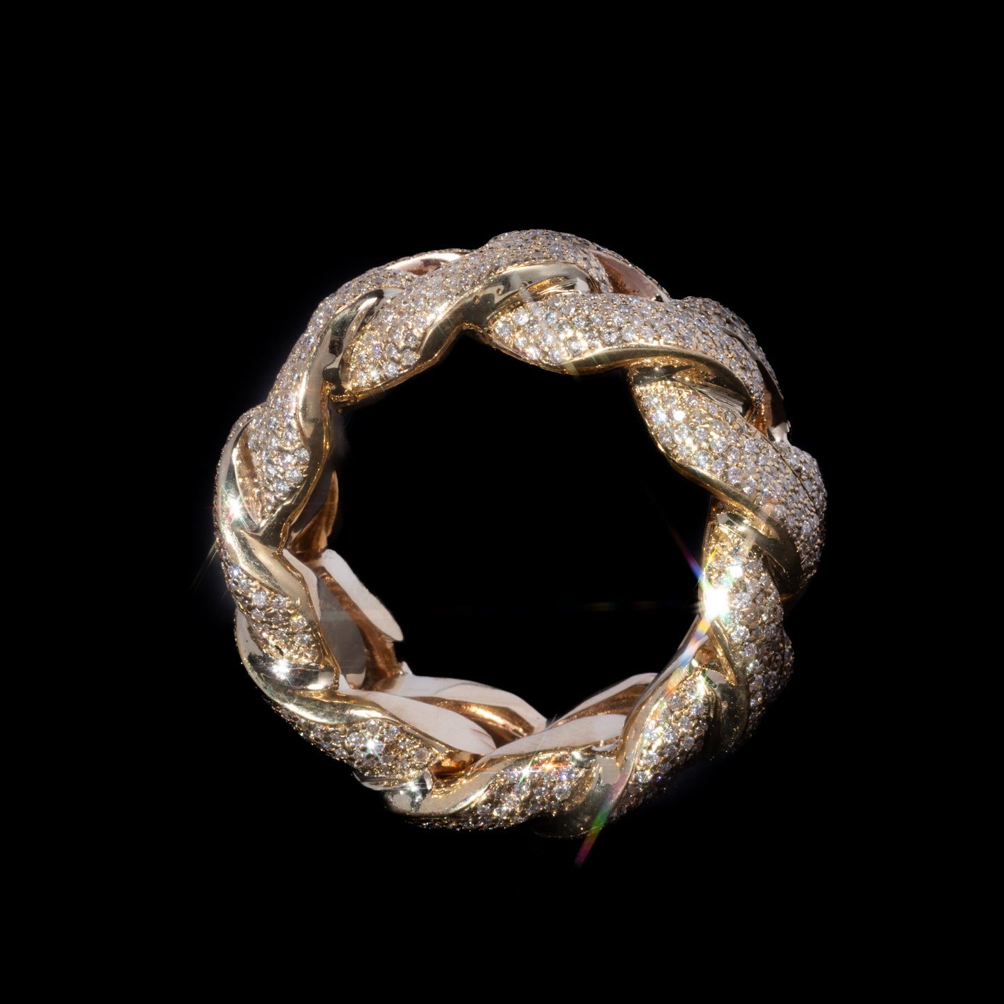 10k Yellow Gold Pavé Cuban Link Ring