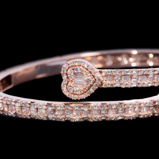10k Rose Heart Diamond Bangle