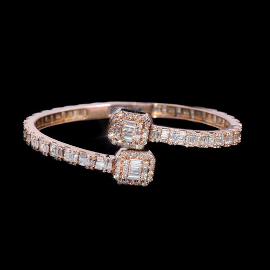 14k Rose Gold Square Accent Diamond Bangle
