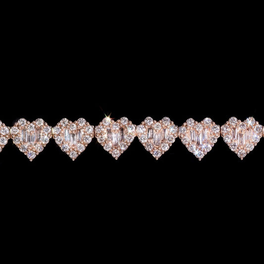 14k Rose Heart-Shaped Diamond Tennis Bracelet