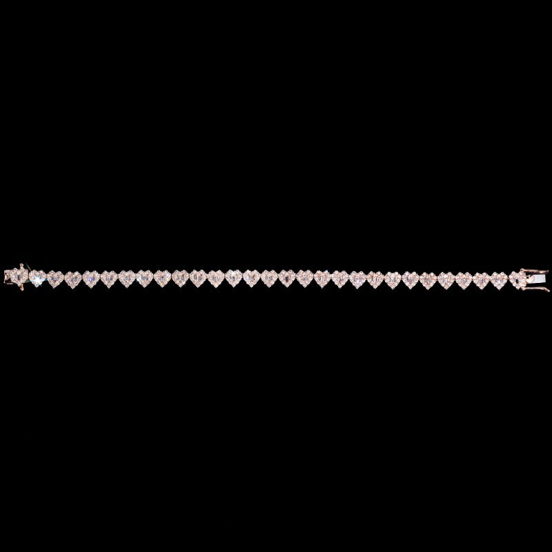 14k Rose Heart-Shaped Diamond Tennis Bracelet
