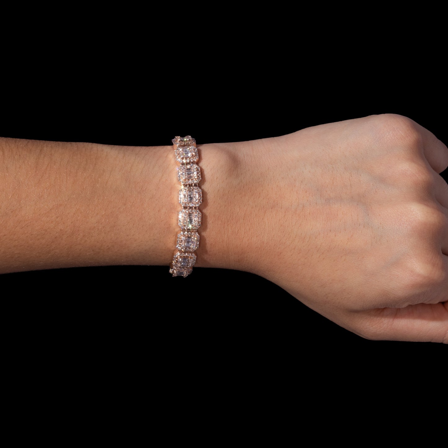 10k Rose Cushion-Cut Diamond Tennis Bracelet