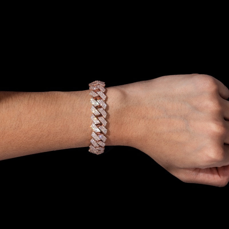 14kt Rose Iced Cuban Link Bracelet