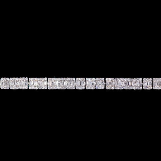 14k White Emerald-Cut Diamond Tennis Bracelet
