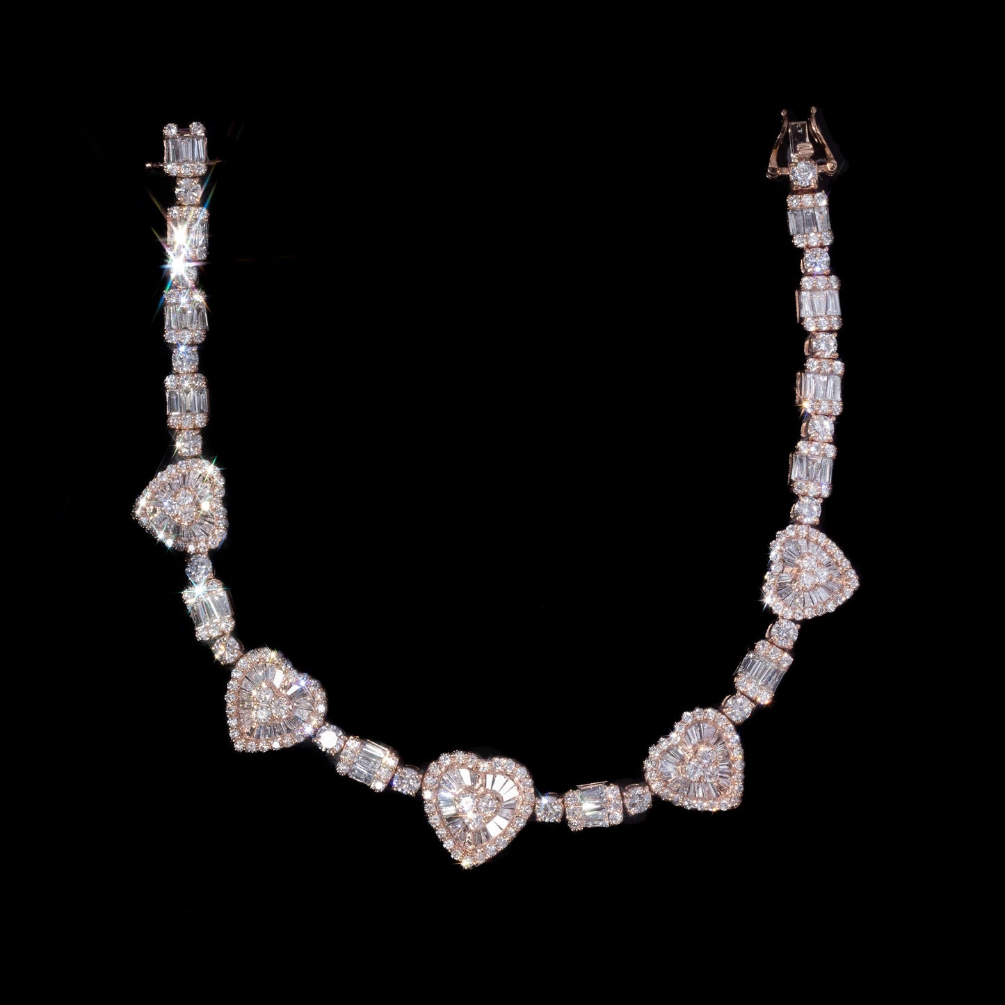 14k Rose Heart Cluster Diamond Tennis Bracelet