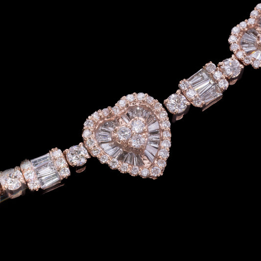 14k Rose Heart Cluster Diamond Tennis Bracelet