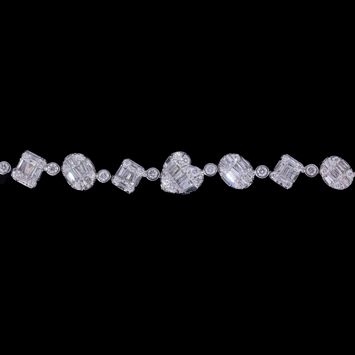 14k White Gold Multi-Cut Diamond Heart Tennis Bracelet