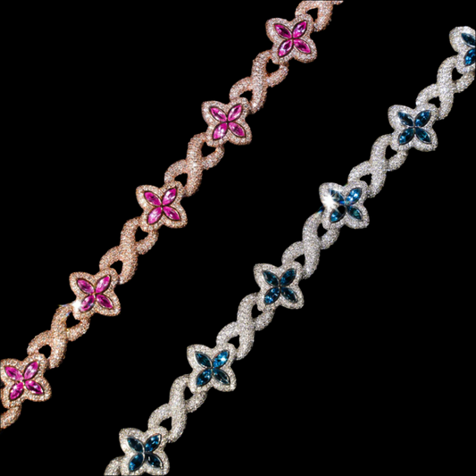 14kt Iced out cross Bracelet in white and rose gold