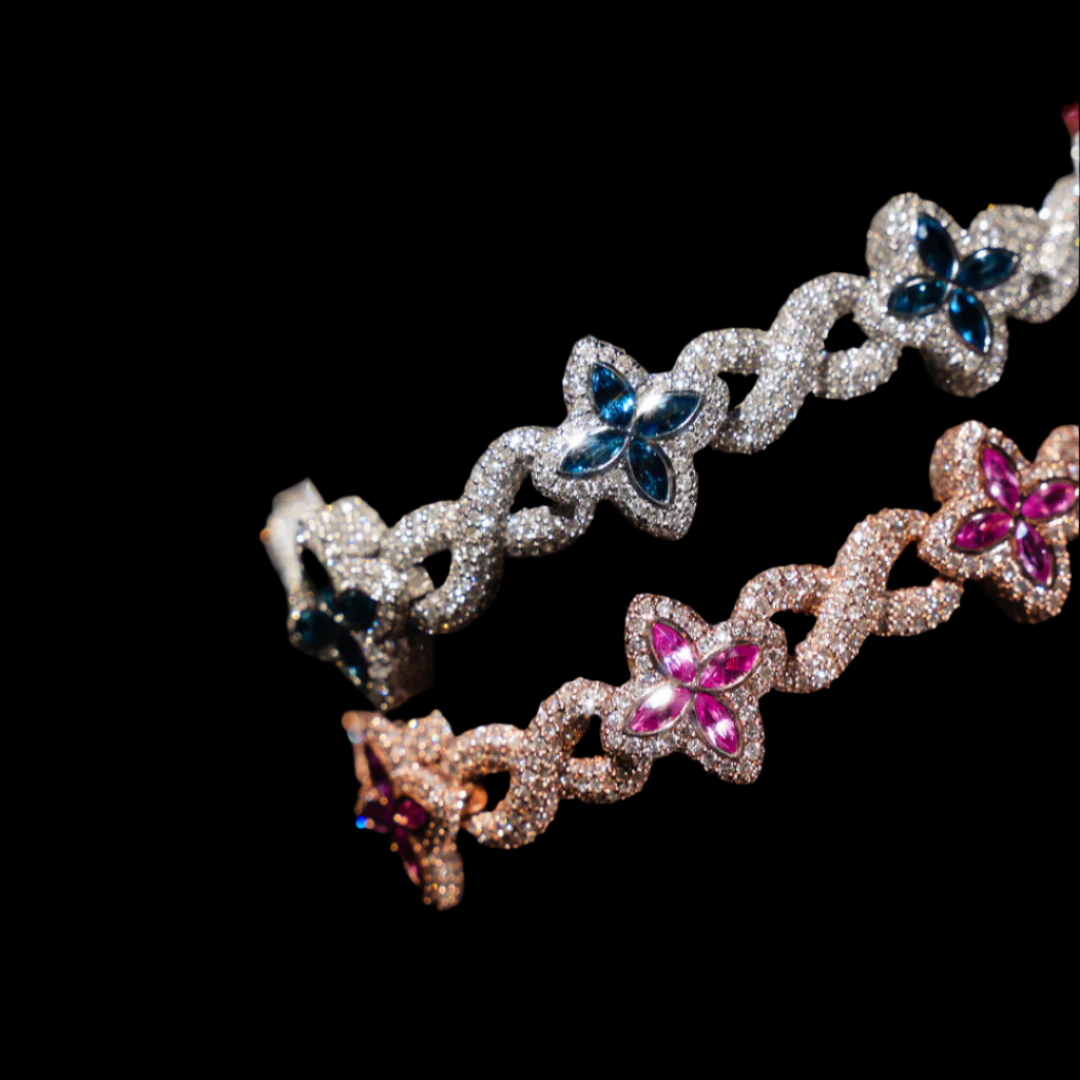 14kt Iced out cross Bracelet in white and rose gold