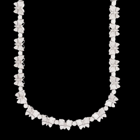14k White Gold Diamond Butterfly Chain