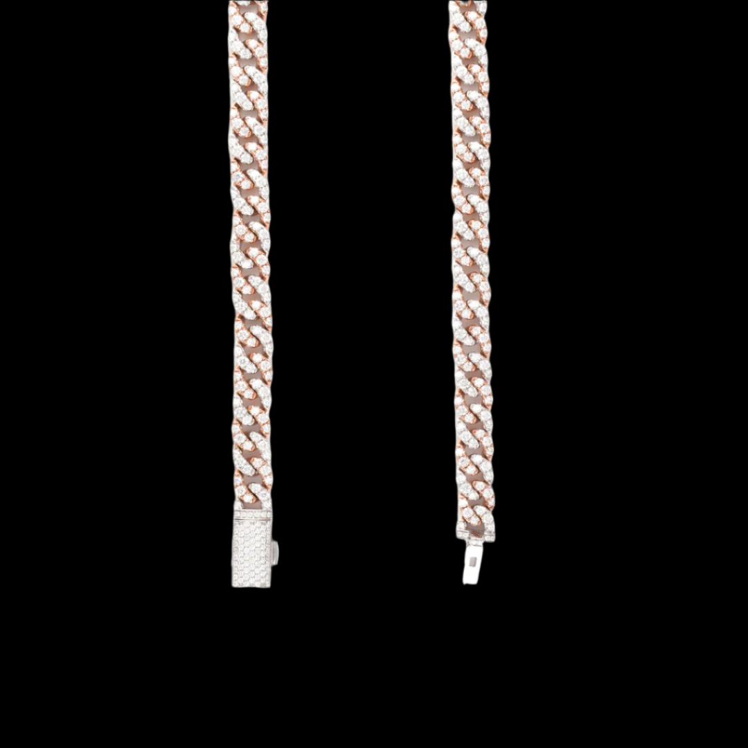 14kt White and Rose 8mm Cuban Link Chain with Diamonds