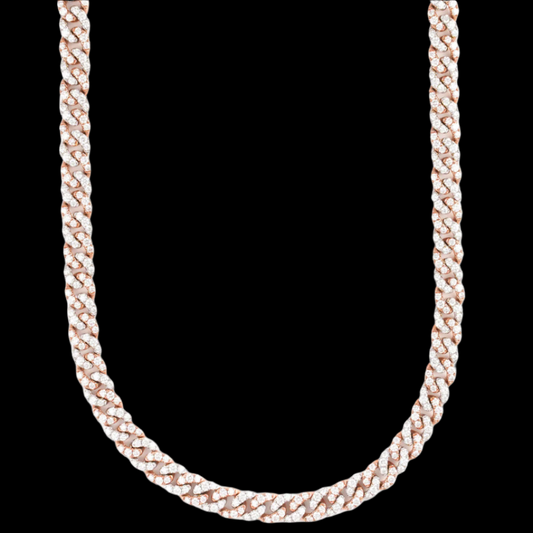14kt White and Rose 8mm Cuban Link Chain with Diamonds