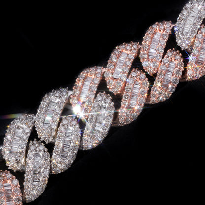 10k Two-Tone Rose & White Gold Round & Baguette Diamond Cuban Link Chain