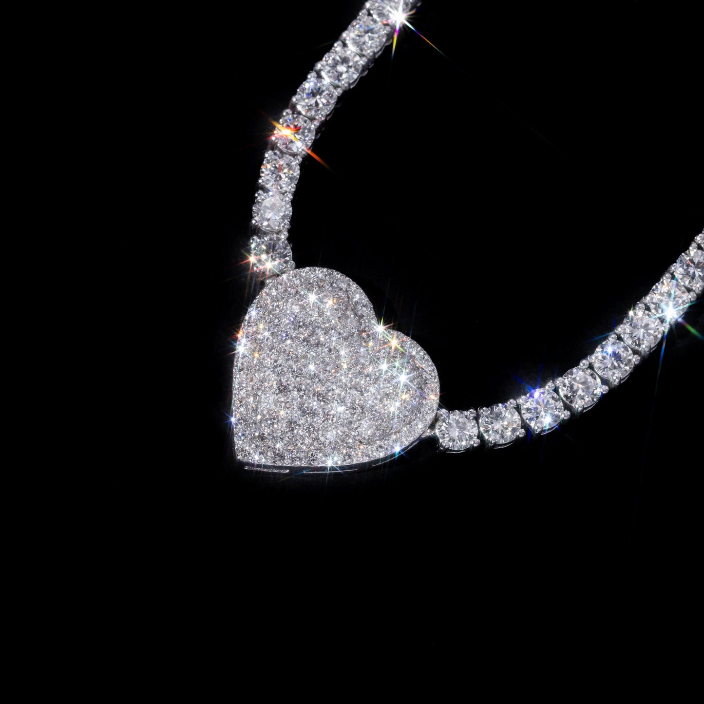 10k White Gold Heart Charm Tennis Chain