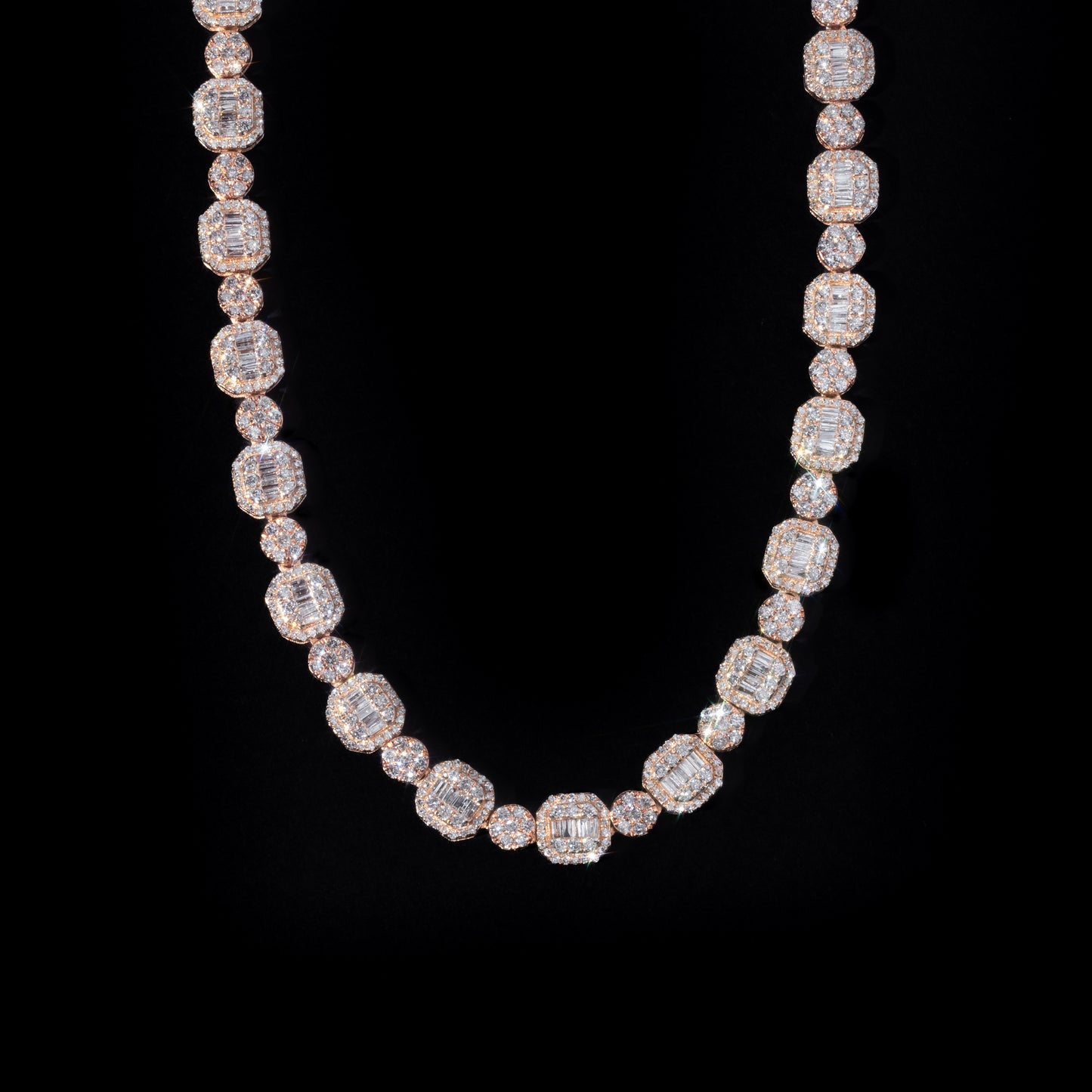 10k Rose & White Gold Round Baguette Diamond Chain