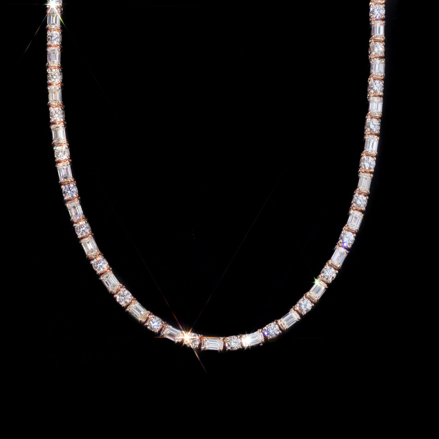 14k Rose Gold Round & Emerald Tennis Chain