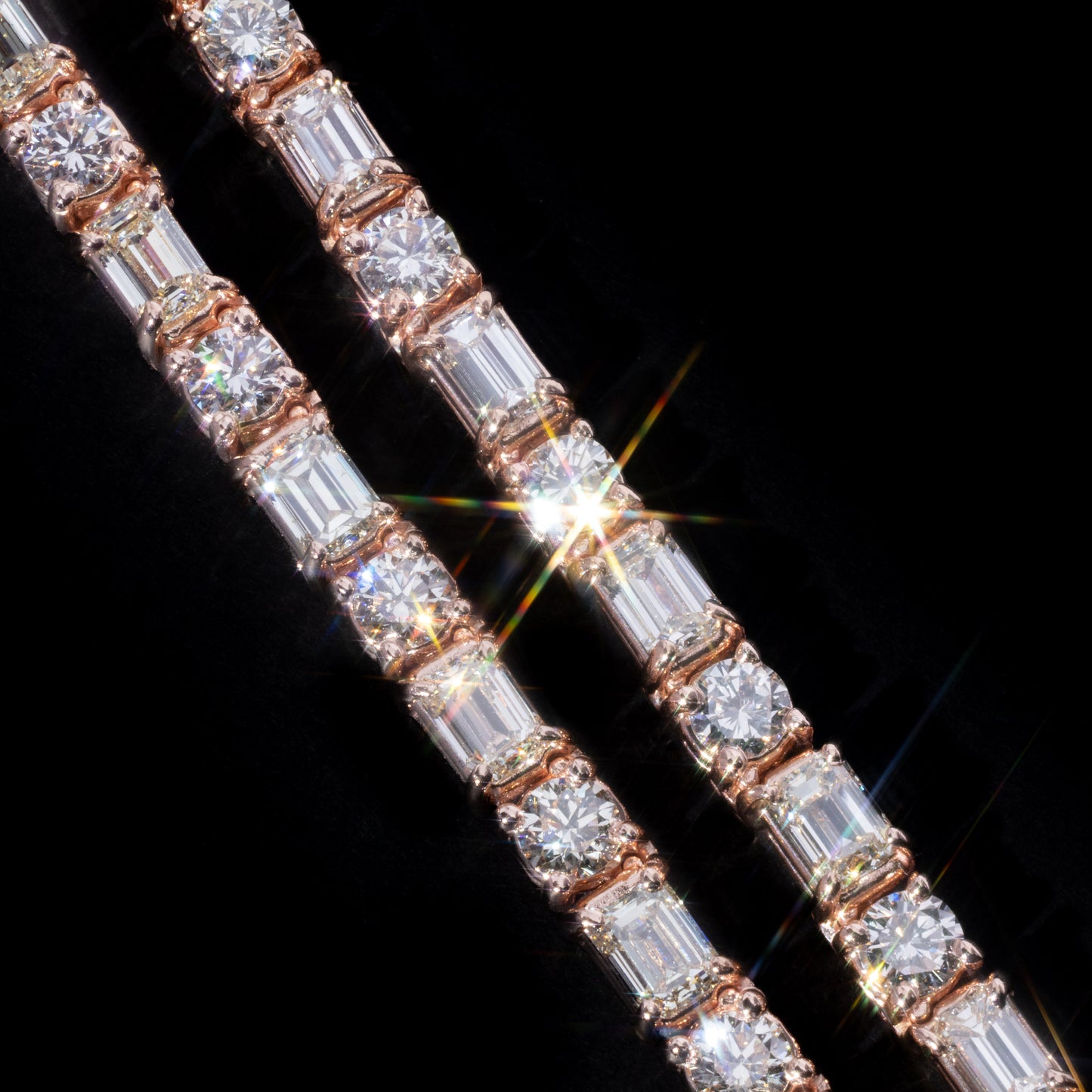 14k Rose Gold Round & Emerald Tennis Chain