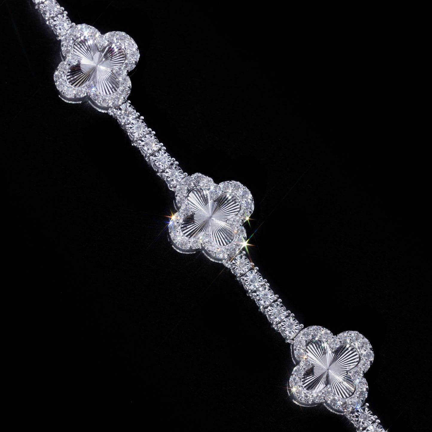 10k White Gold Clover Charm Tennis Chain