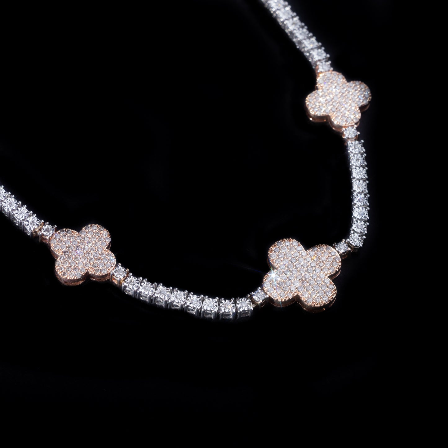10k Rose & White Gold Clover Charm Tennis Chain