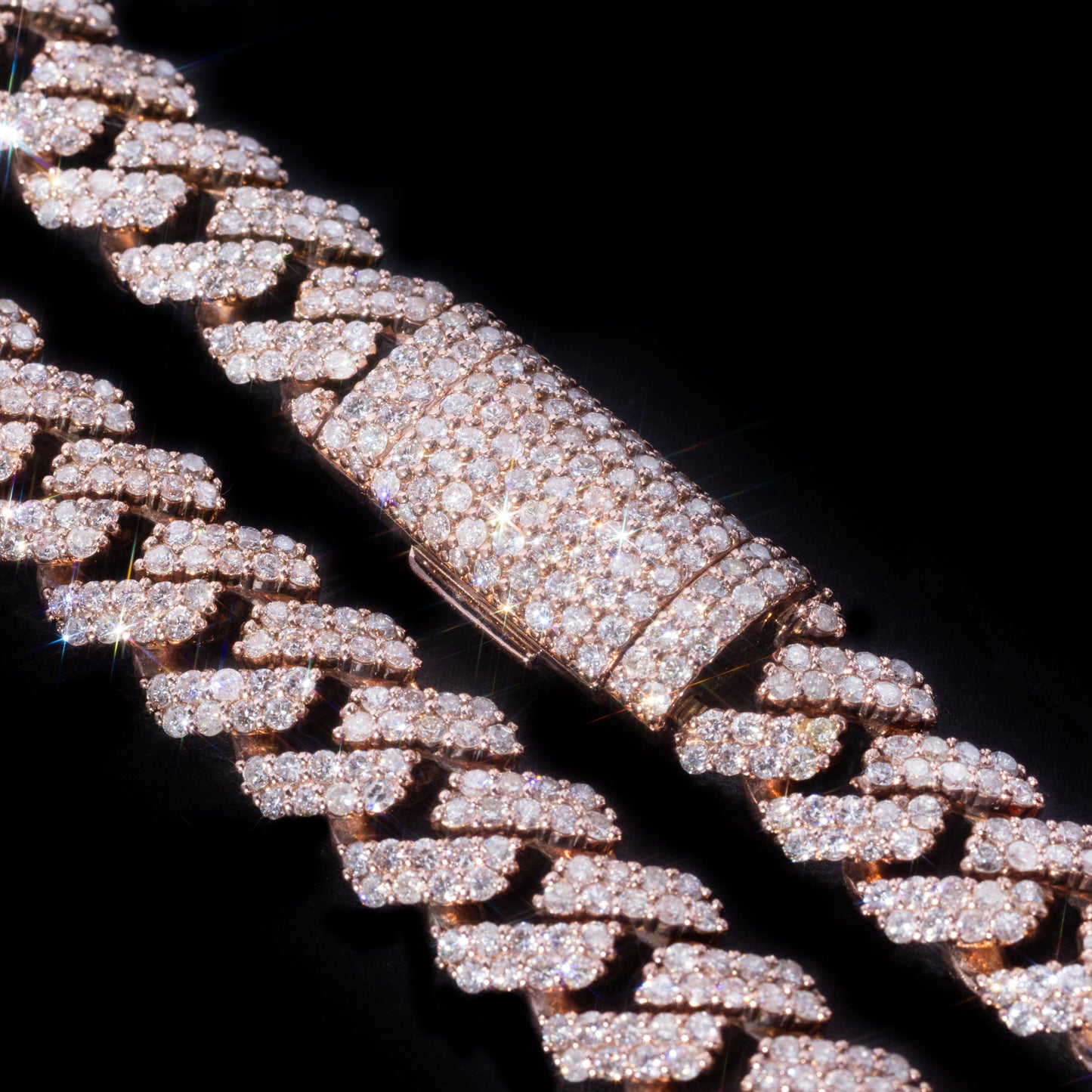 10k Rose Gold Diamond Prong Cuban Link Chain