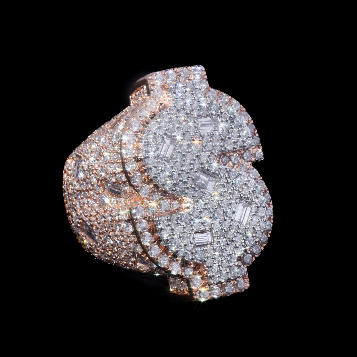10k Rose/White Gold Dollar Sign Diamond Ring
