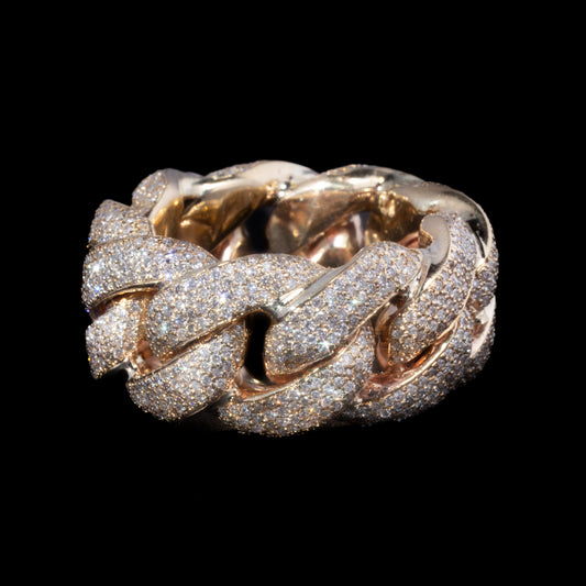 10k Yellow Gold Pavé Cuban Link Ring