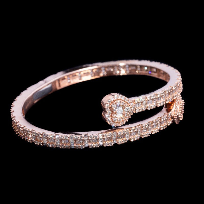 10k Rose Heart Diamond Bangle