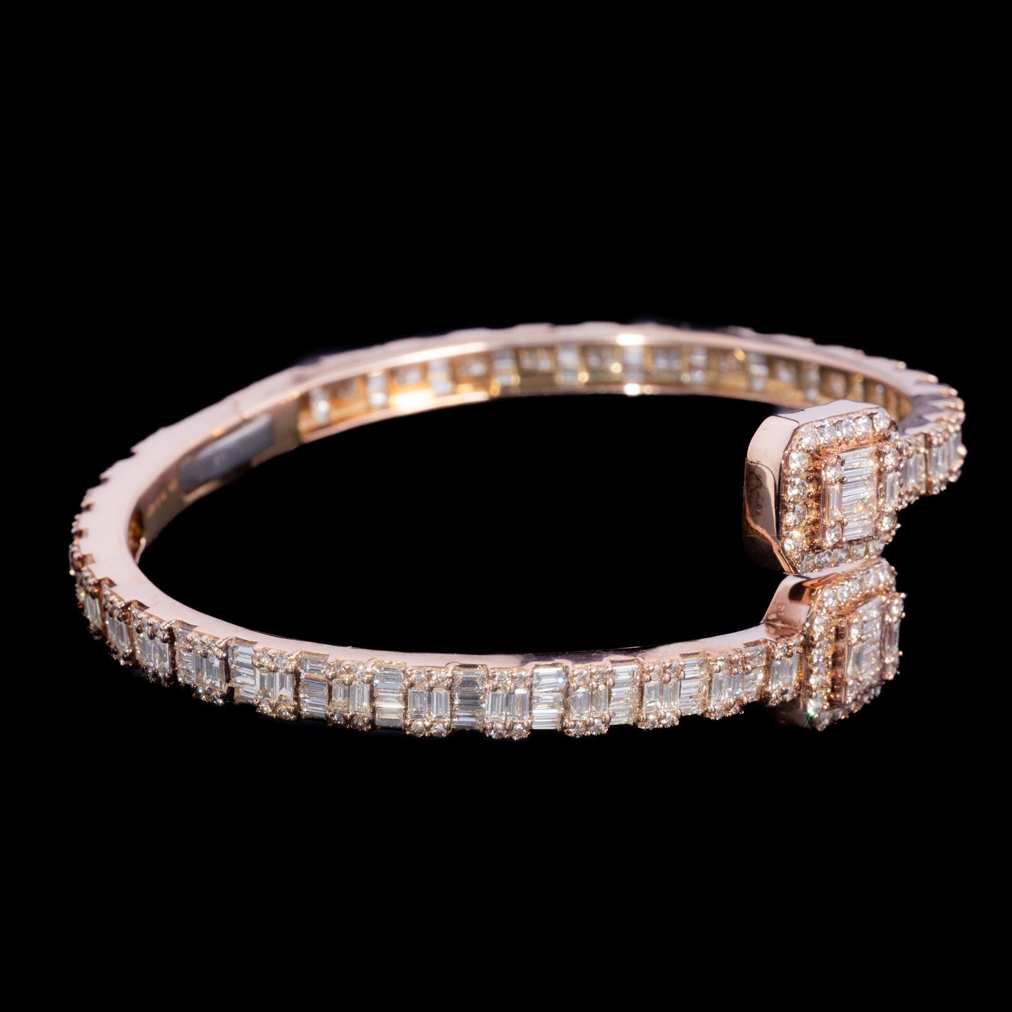 14k Rose Gold Square Accent Diamond Bangle