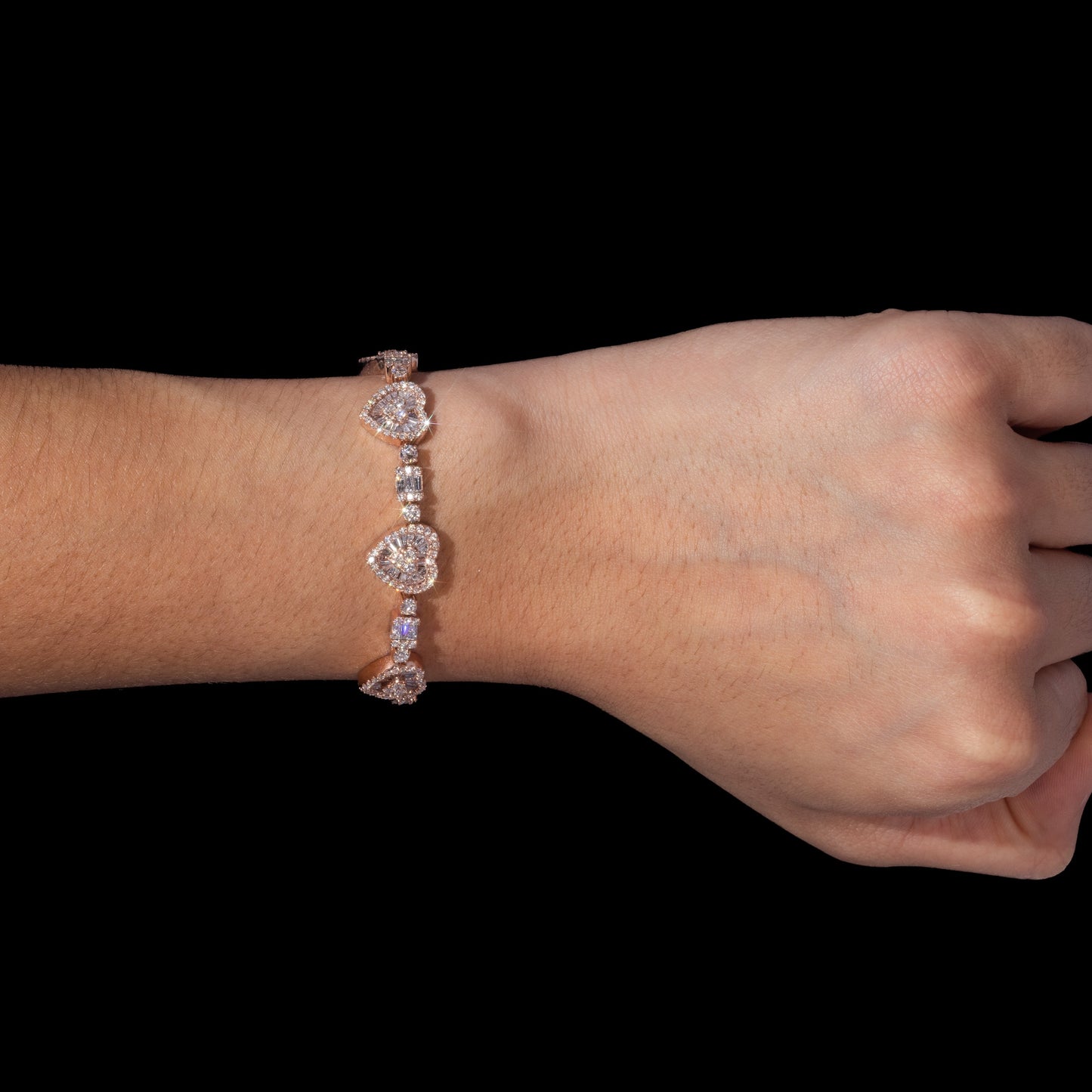 14k Rose Heart Cluster Diamond Tennis Bracelet